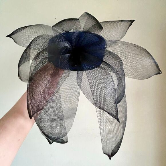 Royal Blue WPL Wool and Black Mesh Fascinator Pillbox Hat Black Sequins main image 4